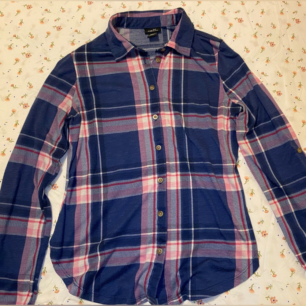 Purple and Pink Plaid Button Flannel